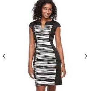 Connected Apparel Black and White Patterned Mini Dress